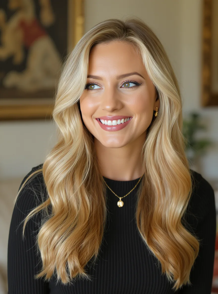 Golden Blonde Loose Waves in Long Layers